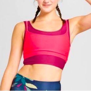 NEW JoyLab Red & Burgundy Double Layer Seamless Sports Bra XS